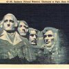 Linen postcard.  Mt Rushmore National Memorial, Illuminated at night, Black Hills, South Dakota.