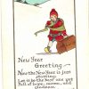 Old postcard. New Year Greetings.  Boy, snow, large bag. 1917.  Embossed.