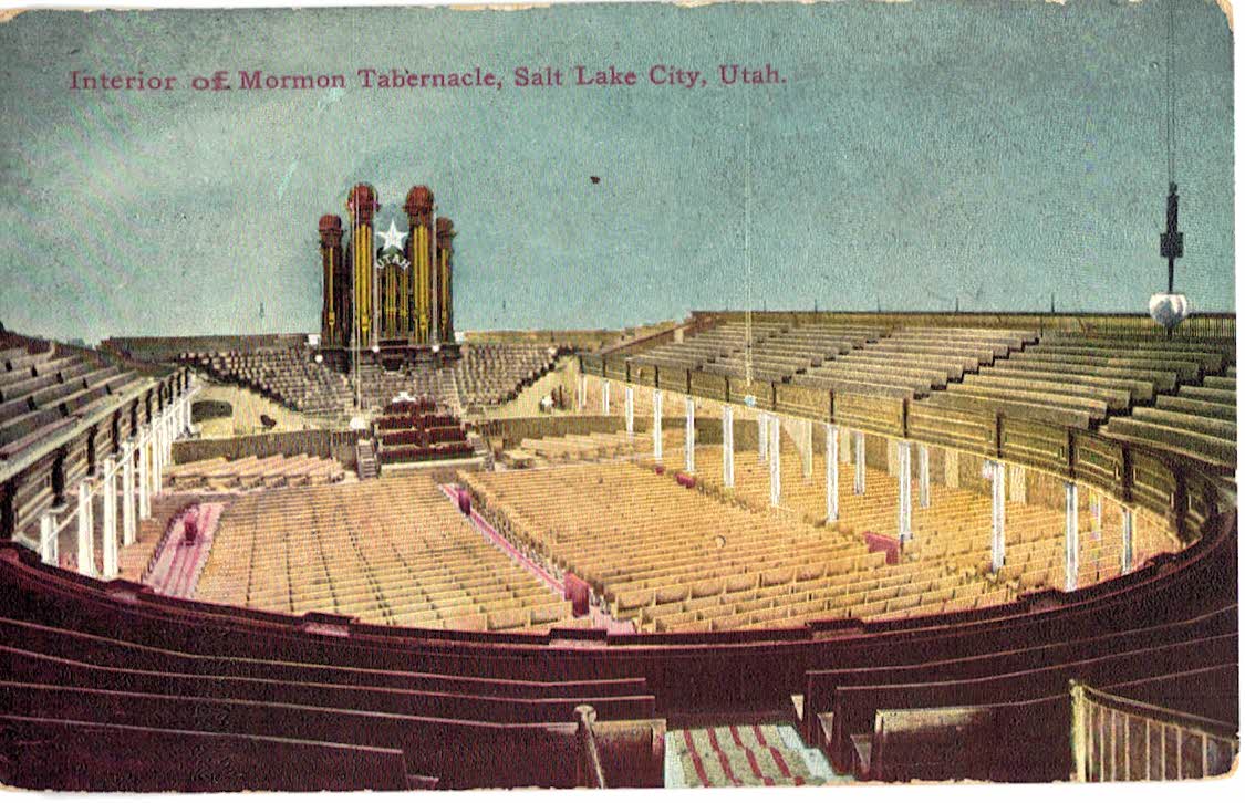 Salt Lake City Mormon Tabernacle Interior Utah  c1940's Unused Linen Postcard 