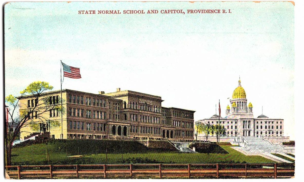 Old postcard. State Normal School and Capitol, Providence, Rhode Island