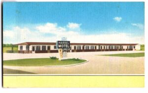 Linen postcard. Harrel Motel, Liberal, Kansas. 1960.