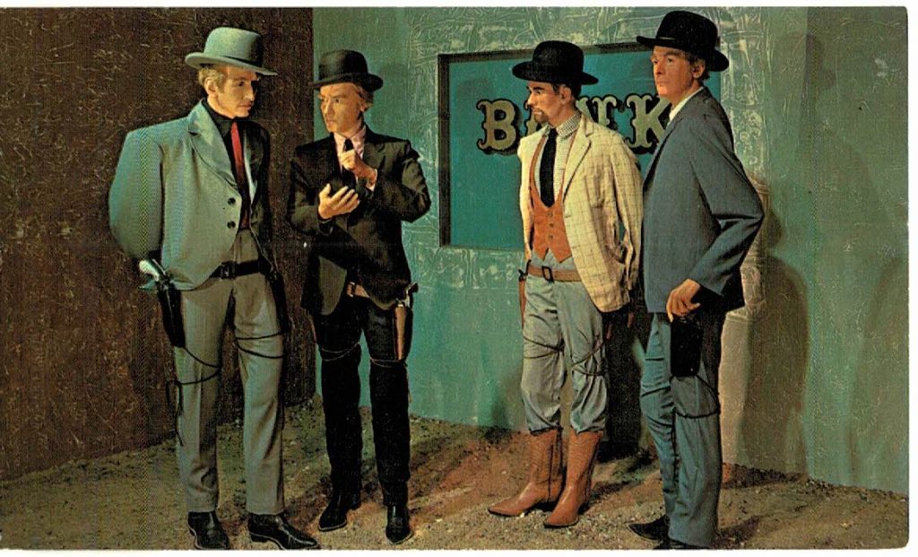 Chrome postcard. Frank James, Will Quantrill, Jesse James and Cole