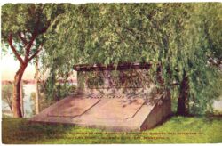 Old postcard. Grave of Joseph Francis, Founder of the American Shipwreck Society and Inventor of LFE car and life boat, Lakewood Cemetery, Minneapolis, Minnesota.  Twin City Lines.