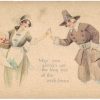 Old postcard. Thanksgiving.  May you always get the long end of the wishbone.  Pilgrims.