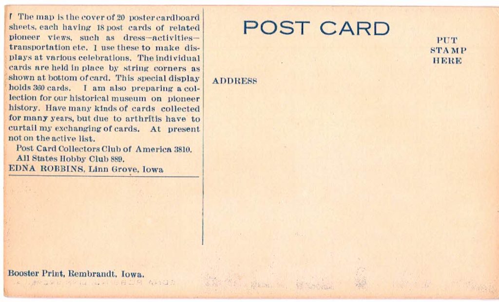 Postcard. Edna Robbins, Linn Grove, Iowa. Postcard Collectors Club of