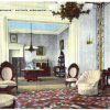 Linen postcard.  Lansdowne, Natchez, Mississippi.  Dining room, living room.