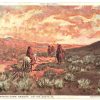Old postcard.  Navahos (Navajos) moving camp, Arizona.  On the Santa Fe.  Painting by F P Sauerwen.  1912.