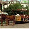 Chrome postcard.  Victorian Village, Cape May, New Jersey.  Horse and trolley.