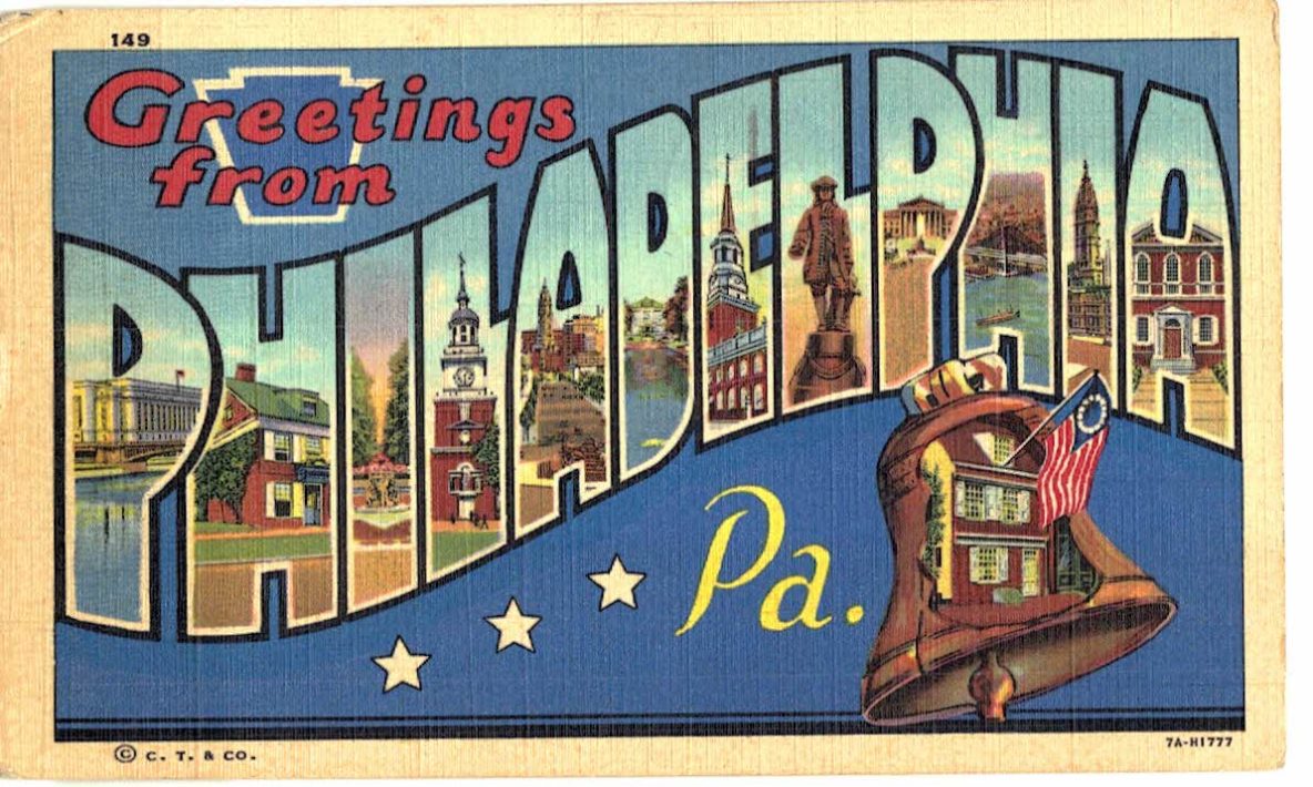 Linen postcard. Greetings from Philadelphia, Pennsylvania. Large Letter