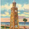 Linen postcard.  Clock Tower on the Boardwalk, Daytona Beach, Florida.