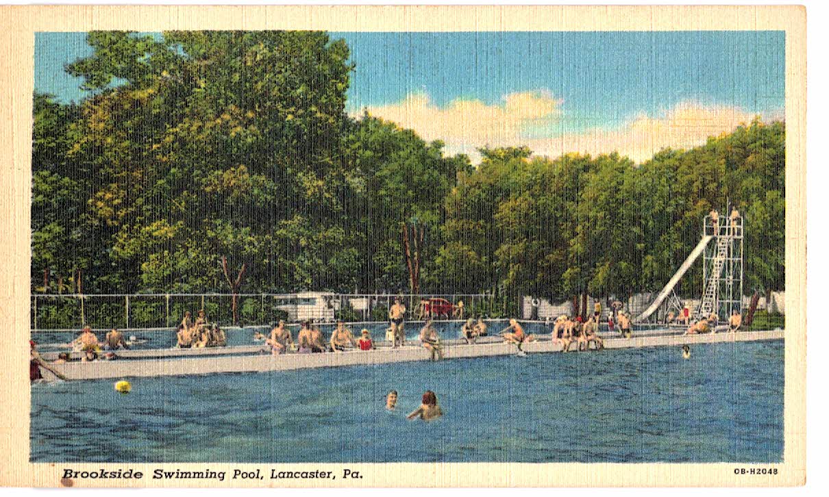 Linen postcard. Brookside Swimming Pool, Lancaster, Pennsylvania. Slide ...