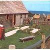 Chrome postcard.  Costumed guides representing Captain Myles Standish and a Pilgrim housewife at Plimouth Plantation Plymouth, Massachusetts.