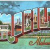 Linen postcard.  Greetings from Mobile, Alabama.  Large Letter.