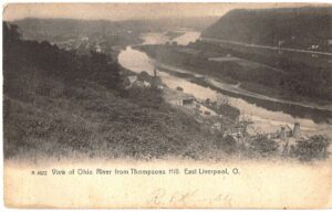 Old postcard.  View of Ohio River from Thompsons Hill, East Liverpool, Ohio. Undivided back.  1906.