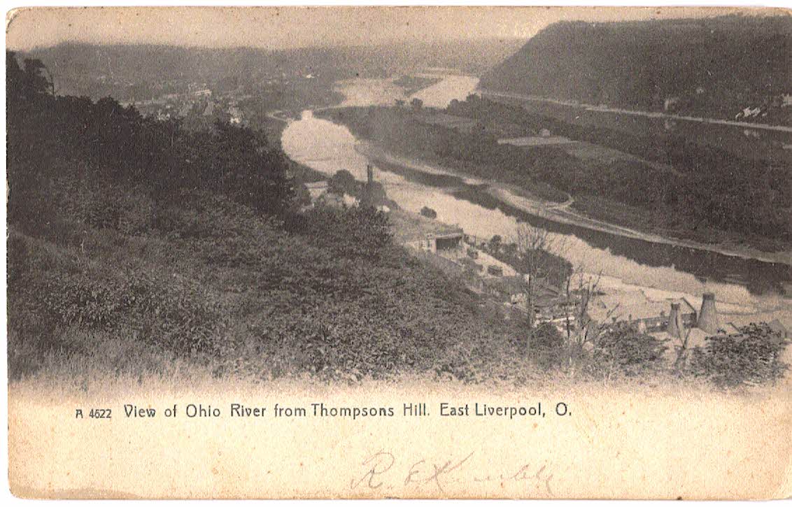 Old postcard. View of Ohio River from Thompsons Hill, East Liverpool, Ohio. Undivided back. 1906.