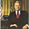 Chrome postcard. Gerald R Ford, 38th President of the United States. Portrait, Oval Office, White House, Washington DC.
