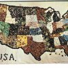 Chrome postcard. Map of the USA in buttons.  Lightner Museum of Hobbies, St Augustine, Florida.