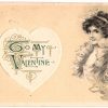 Old postcard.  To My Valentine.  Pretty woman, heart, embossed, 1915.