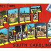 Linen postcard.  Greetings from Fort Jackson, South Carolina.  Large Letter.
