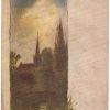 Old postcard.  Soapine Washes Everything. Evening, church.