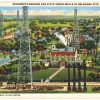 Linen postcard.  Governor's Mansion and state owned oil wells, Oklahoma City, Oklahoma. 1943.