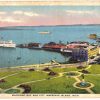 White border postcard.  Mackinac Bay and City, Mackinac Island, Michigan.