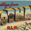 Linen Postcard.  Greetings from Dothan, Alabama.  Large Letter. Black people picking cotton.