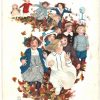 Old postcard.  Rally Day.  Children running through fall leaves.  1911.