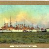 Old postcard.  Navy Yard, Charlestown, Massachusetts. Ship, 1911.