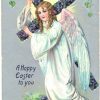 Old postcard.  A Happy Easter to You.  Girl Angel carrying cross, flowers, embossed, 1908, Tuck.