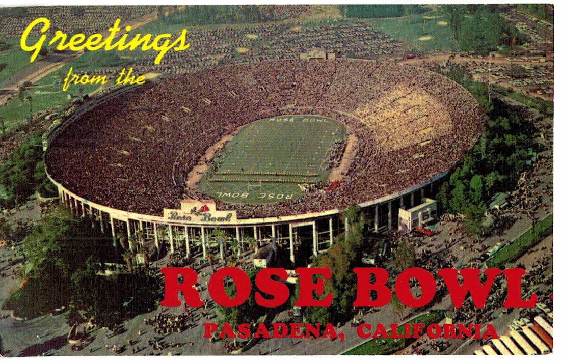 Vintage Postcard with Scalloped Edges Greetings from the Rose Bowl Pasadena California