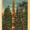 Linen postcard.  Tallest Totem in the World, Sitka National Monument, Sitka, Alaska. Totem Pole.