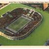 Linen postcard.  Aerial view of the Stadium, University of Notre Dame, South Bend, Indiana. 1955.