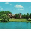 Chrome postcard.  St Francis Retreat, Mayslake, Hinsdale, Illinois. Rear view overlooking lake.  1962.