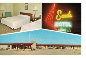 Chrome postcard.  The Sands Motel and Restaurant, Vaughn, New Mexico.  Jack & Jean Cormany, Owners & Operators.