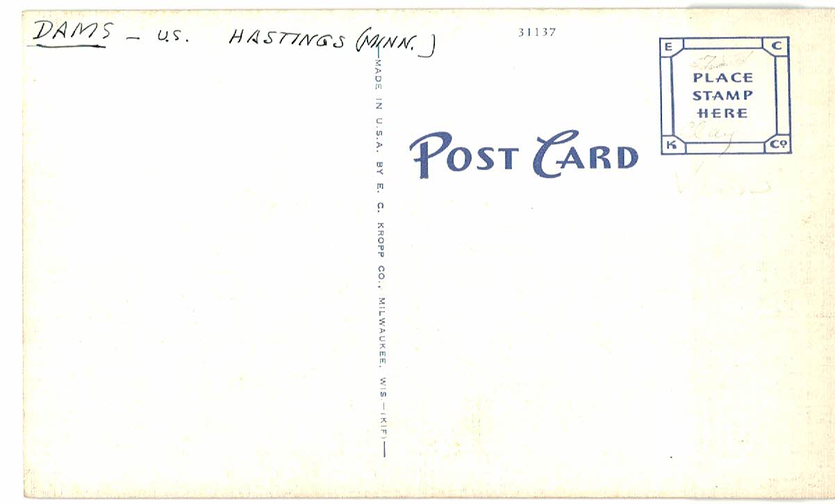 Linen postcard. The Dam, Hastings, Minnesota. - Image 2