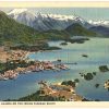 Linen postcard.  The Inside Passage Route, Sitka, Alaska.