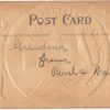Old postcard. Thanksgiving Greetings.  Boy, girl, turkey, pie, embossed. - Image 2