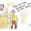 Chrome postcard. One of the biggest catches of the season!  Signed Elmer 1951,  Large woman, small man, fish.  Elmer Anderson Comic Post Card.