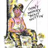 Chrome postcard. Don't Worry 'bout nuttin.  Signed Elmer 1951,  Man Fishing.  Elmer Anderson Comic Post Card.