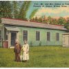 Linen postcard.  Mr and Mrs Edison in front of Laboratory, Thomas A Edison Winter Home, Fort Myers, Florida.
