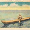 Linen postcard.  Eskimo and his Kyak, Alaska. Kayak. 1947.