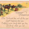 Old postcard.  Merry Christmas. Poem, Wise men, Camel, Star, palm trees, 1923.