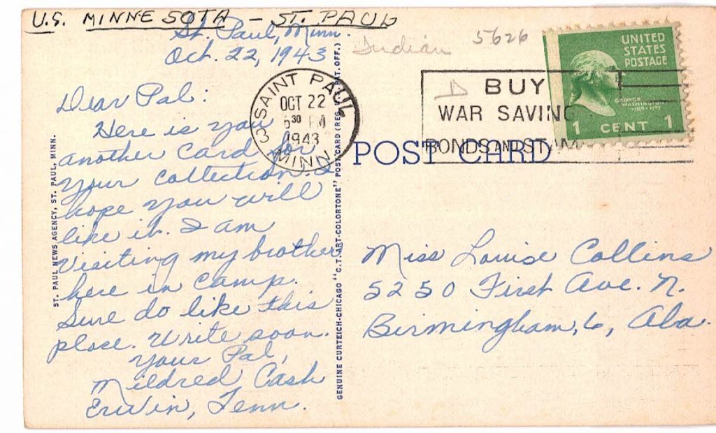 Linen postcard. Carl Milles’ Indian Statue, Peace, City Hall and Court