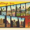 Linen postcard.  Greetings from Traverse City, Michigan. Large letter.