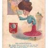 Old postcard.  The Schoolmarm.  She thinks she's so wise none can fool her Or further in knowledge can school her: But, the truth to impart, She makes the boys smart, By briskly applying a ruler! Undivided back. 1905.