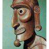 Chrome postcard.  Head of Ancestor Figure, Easter Island.  Chicago Natural History Museum, Illinois.