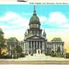 Linen postcard.  State Capitol and Abraham Lincoln Statue, Springfield, Illinois.  1943.