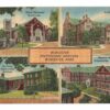 Linen postcard.  Worcester Polytechnic Institute, Worcester, Massachusetts. Alden Memorial Auditorium, Sanford Riley Hall, Electrical Engineering Building, Higgins Mechanical Engineering Laboratories.