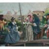 Chrome postcard.  The Arrival of Madame Cadillac 1702. Diorama, Detroit Historical Museum, presented by J L Hudson Co, Michigan.